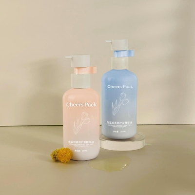 250ml 플립 톱 캡 HDPE 플라스틱 샴푸 베이비 케어 핑크 병 로션 펌프 화장품 포장
