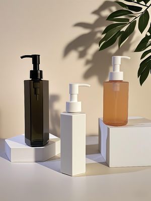 120ml 150ml 200ml 용량의 화장품 로션 또는 샴푸용 육각형 스트레이트 바디 PET 플라스틱 병 (프레스 펌프 밀봉)