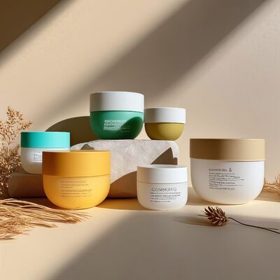 150-500ml 화장품 페이스 & 바디 크림용 스크류 캡 및 UV 인쇄 라벨이 있는 식품 등급 PP 플라스틱 용기 (치어 팩)