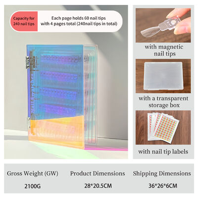 분리 할 수 있는 아크릴 자석 손톱 예술 디스플레이 보드 그라디언트 색상 120/180/240 플라스틱 도구 손톱 젤 손톱 용품