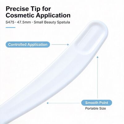 S475 47.5mm 식품 등급 PP 화장품 스패출러 | 흰색 재고 도매 | 페이셜 크림 추출 및 도포용, 뷰티 살롱 및 화장품 용기 액세서리에 적합합니다. 대량 도매 가능.