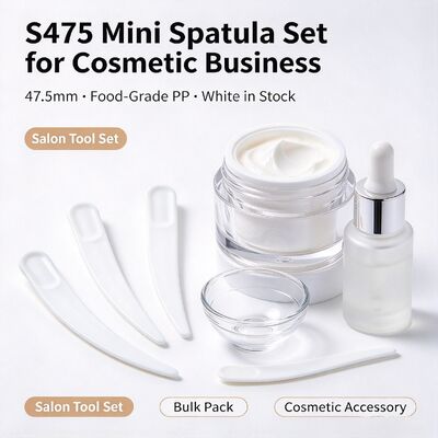 S475 47.5mm 식품 등급 PP 화장품 스패출러 | 흰색 재고 도매 | 페이셜 크림 추출 및 도포용, 뷰티 살롱 및 화장품 용기 액세서리에 적합합니다. 대량 도매 가능.